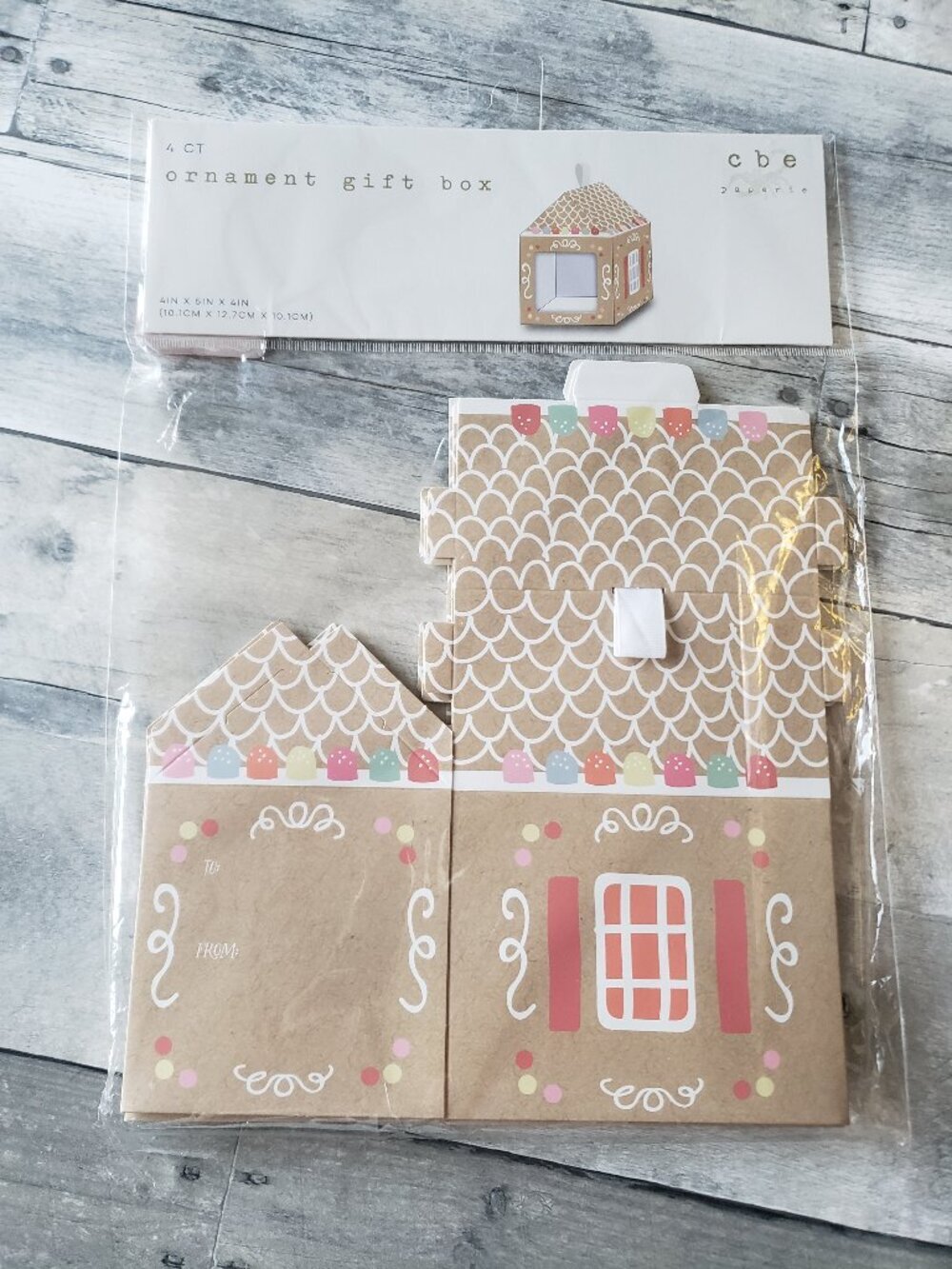 NWT - Gingerbread Ornament Paper Gift Boxes 4"x5"x4" (4 ct)